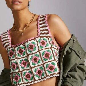 NWOT Maeve by Anthropologie Reversible Granny Square Floral crotchet crop top OS